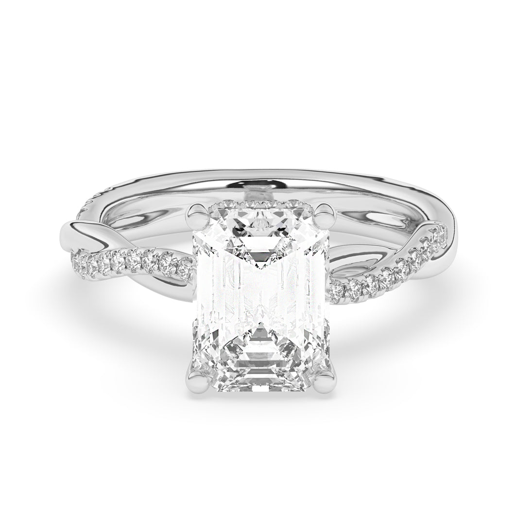 4.05 CT Emerald Cut Lab-Created Diamond Ring with Twisted Band